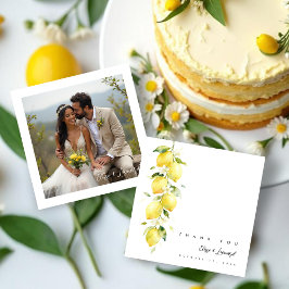 Vibrant Timeless Lemons Branches Wedding Photo Bedankkaart