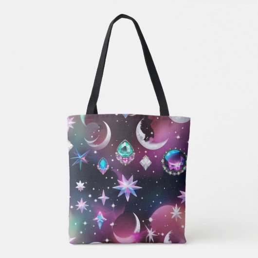 Vibrant Tourmaline Opal Celestial Moon Phases Tote Bag (Achterkant)