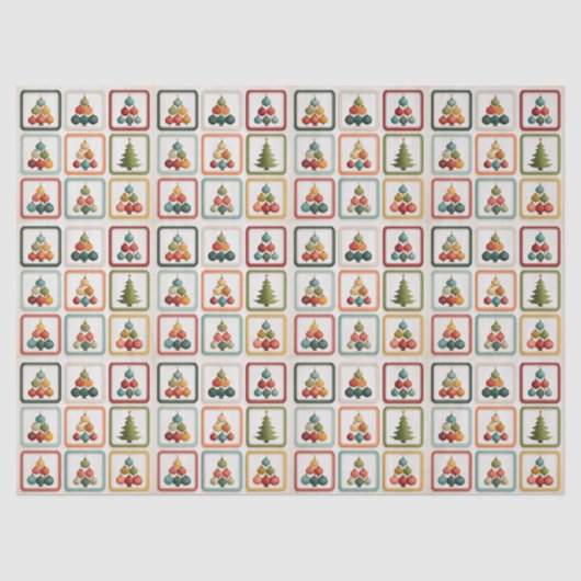 Vibrant Tree Grid for Christmas Cheer Tissuepapier (Voorkant)