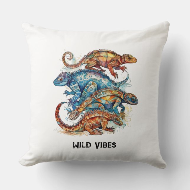 Vibrant Tribal Lizard Totem, op maat Kussen (Voorkant)