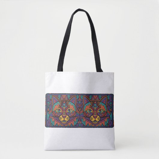 Vibrant Tribal Spirit Cats Tote Bag (Voorkant)