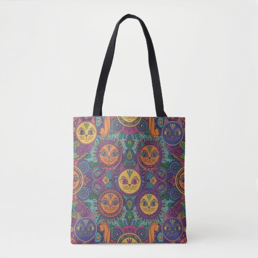 Vibrant Tribal Spirit Cats Tote Bag (Voorkant)