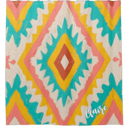 Vibrant Tribe, Bold Geometric Boho Pattern Douchegordijn