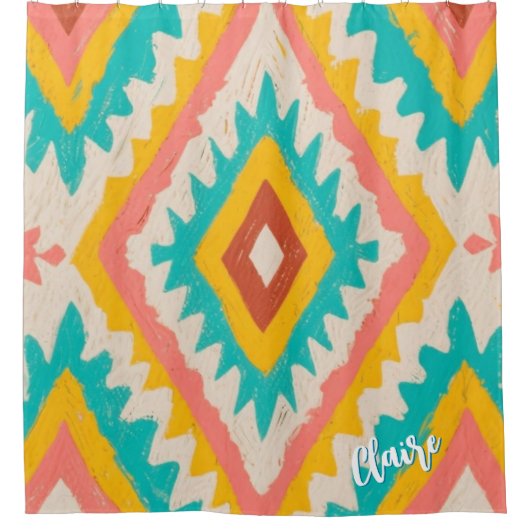 Vibrant Tribe, Bold Geometric Boho Pattern Douchegordijn (Voorkant)