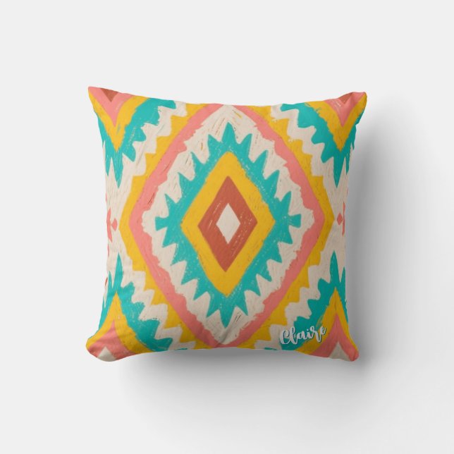Vibrant Tribe, Bold Geometric Boho Pattern Kussen (Voorkant)