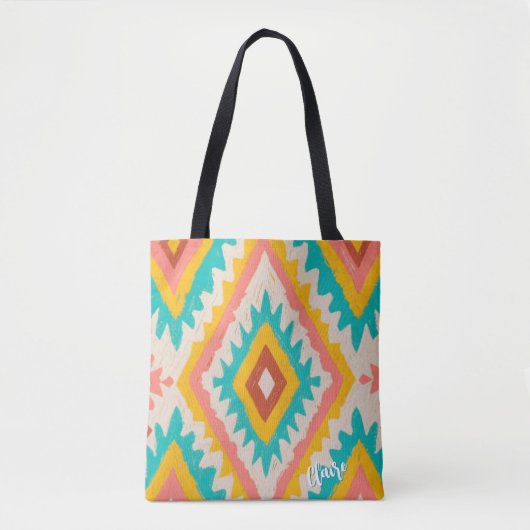 Vibrant Tribe, Bold Geometric Boho Pattern Tote Bag (Voorkant)