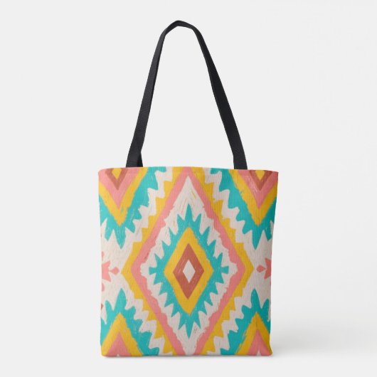 Vibrant Tribe, Bold Geometric Boho Pattern Tote Bag (Achterkant)