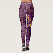 Vibrant Trippy Paars Yellow Groovy Fractal Art Leggings (Achterkant)