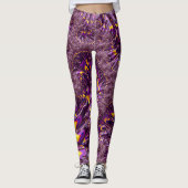 Vibrant Trippy Paars Yellow Groovy Fractal Art Leggings (Voorkant)
