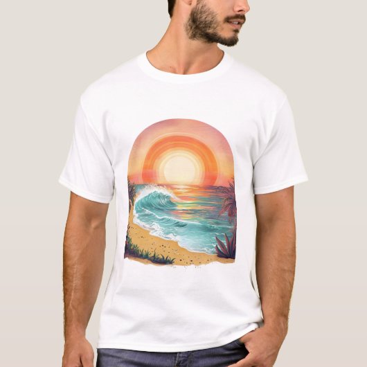 Vibrant Tropical Beach Sunset basic T-shirt (Voorkant)