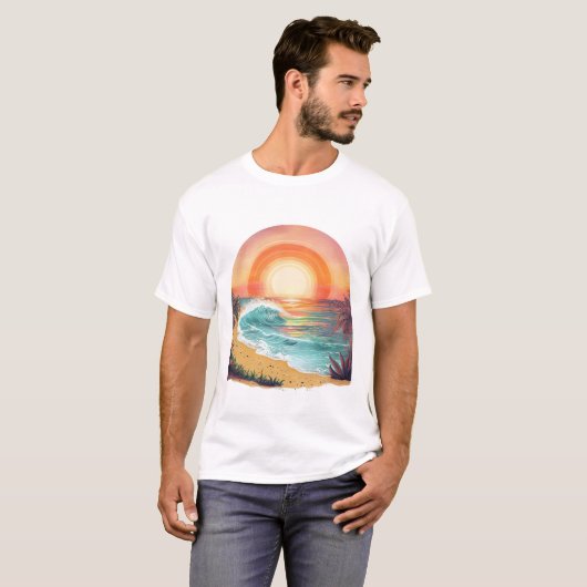 Vibrant Tropical Beach Sunset basic T-shirt (Voorkant volledig)