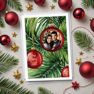 Vibrant Tropical Christmas Palm Watercolor Photo Feestdagenkaart