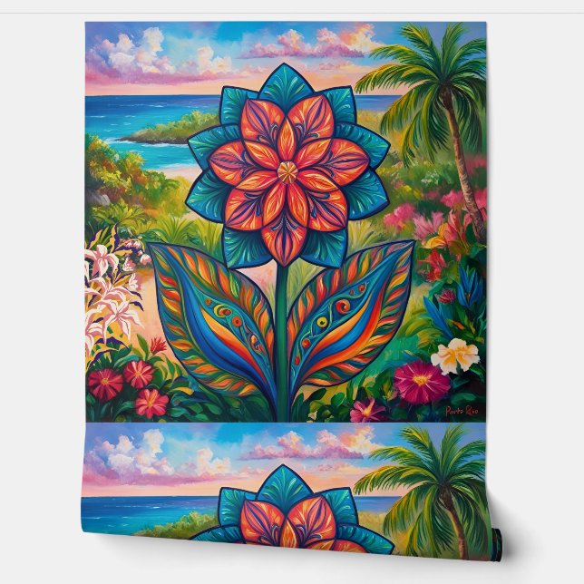 Vibrant Tropical Fantasy Flower in Paradise Behang (Afrollen)