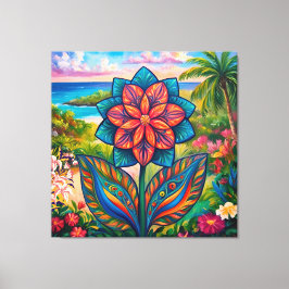Vibrant Tropical Fantasy Flower in Paradise Canvas Afdruk