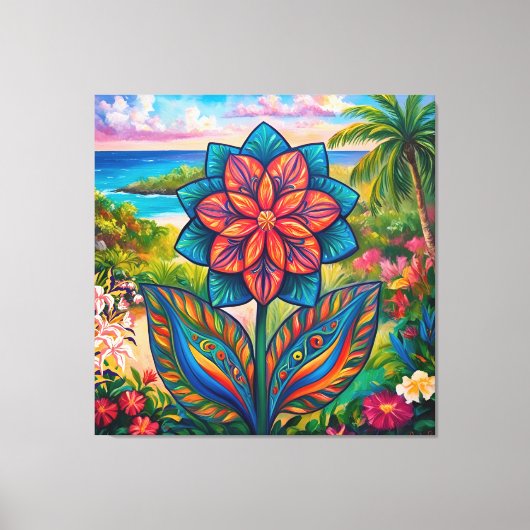Vibrant Tropical Fantasy Flower in Paradise Canvas Afdruk (Voorkant)