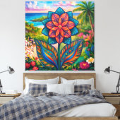 Vibrant Tropical Fantasy Flower in Paradise Canvas Afdruk (Insitu (Slaapkamer))