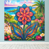 Vibrant Tropical Fantasy Flower in Paradise Canvas Afdruk (Insitu (Houten vloer))