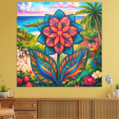Vibrant Tropical Fantasy Flower in Paradise Canvas Afdruk (Insitu (Woonkamer))