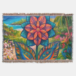 Vibrant Tropical Fantasy Flower in Paradise Deken