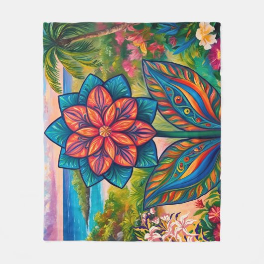 Vibrant Tropical Fantasy Flower in Paradise Fleece Deken (Voorkant)
