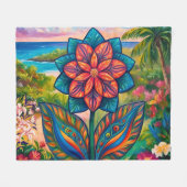 Vibrant Tropical Fantasy Flower in Paradise Fleece Deken (Voorkant (Horizontaal))