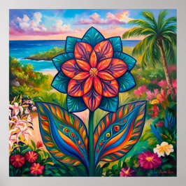 Vibrant Tropical Fantasy Flower in Paradise Poster