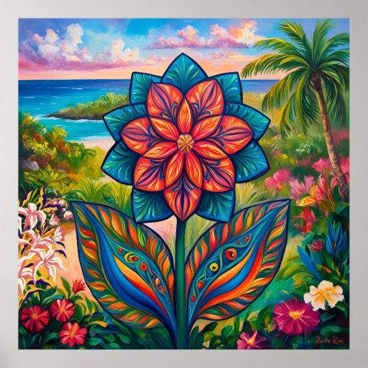 Vibrant Tropical Fantasy Flower in Paradise Poster (Voorkant)