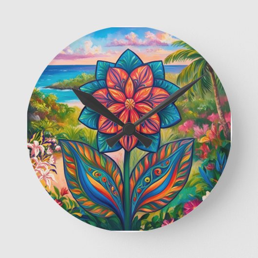 Vibrant Tropical Fantasy Flower in Paradise Ronde Klok (Voorkant)