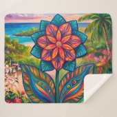 Vibrant Tropical Fantasy Flower in Paradise Sherpa Deken (Voorkant (horizontaal))