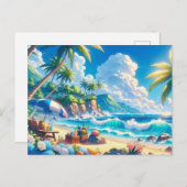 Vibrant Tropical Island Beach Waterverf Briefkaart (Voorkant / Achterkant)