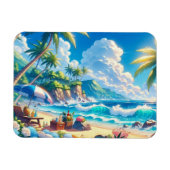 Vibrant Tropical Island Beach Waterverf Magneet (Horizontaal)
