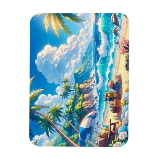 Vibrant Tropical Island Beach Waterverf Magneet (Verticaal)