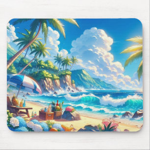Vibrant Tropical Island Beach Waterverf Muismat