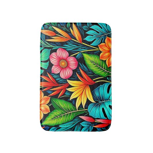 Vibrant Tropical Jungle Bloom Art Badmat (Voorkant Verticaal)