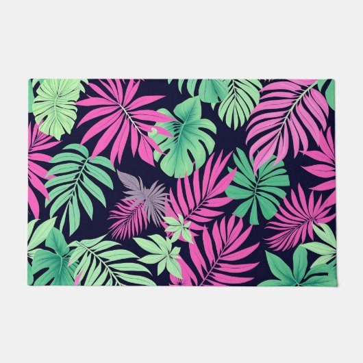 Vibrant Tropical Leaves Neon Pattern Deurmat (Voorkant)