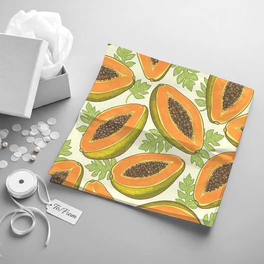 Vibrant Tropical Papaya Fruit and Leaf Pattern Inpakpapier Vel