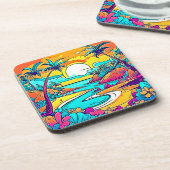 Vibrant Tropical Sunset Beach Bier Onderzetter (Linkerzijde)