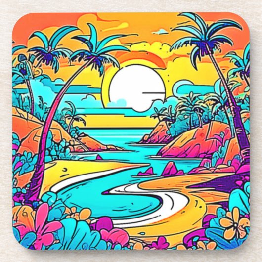 Vibrant Tropical Sunset Beach Bier Onderzetter (Voorkant)