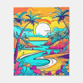 Vibrant Tropical Sunset Beach Fleece Deken (Voorkant)