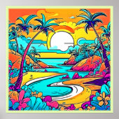 Vibrant Tropical Sunset Beach Poster (Voorkant)