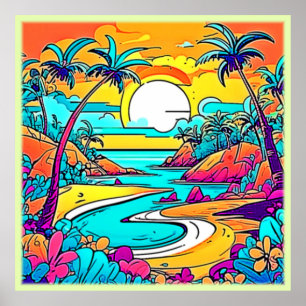 Vibrant Tropical Sunset Beach Poster
