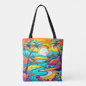 Vibrant Tropical Sunset Beach Tote Bag (Achterkant)