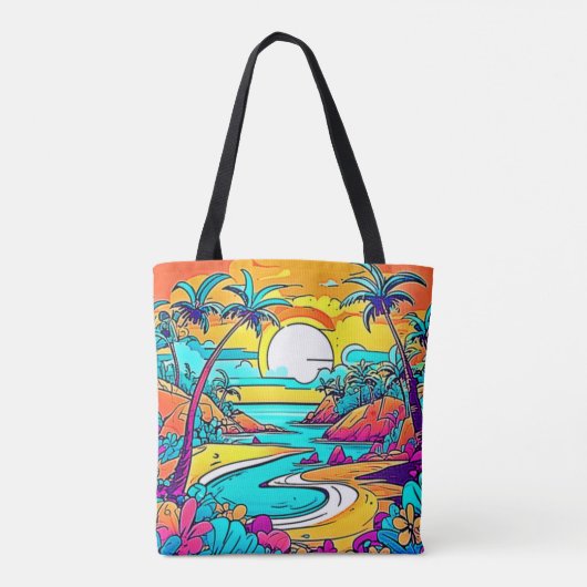 Vibrant Tropical Sunset Beach Tote Bag (Achterkant)