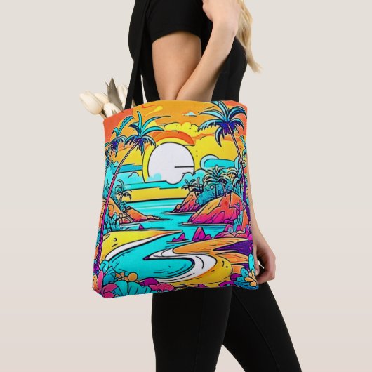 Vibrant Tropical Sunset Beach Tote Bag (Dichtbij)