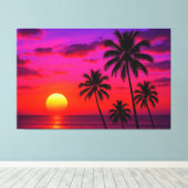 Vibrant Tropical Sunset Palm Trees - Luxury Modern Canvas Afdruk (Insitu (Houten vloer))