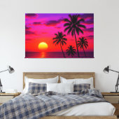 Vibrant Tropical Sunset Palm Trees - Luxury Modern Canvas Afdruk (Insitu (Slaapkamer))
