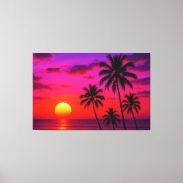 Vibrant Tropical Sunset Palm Trees - Luxury Modern Canvas Afdruk
