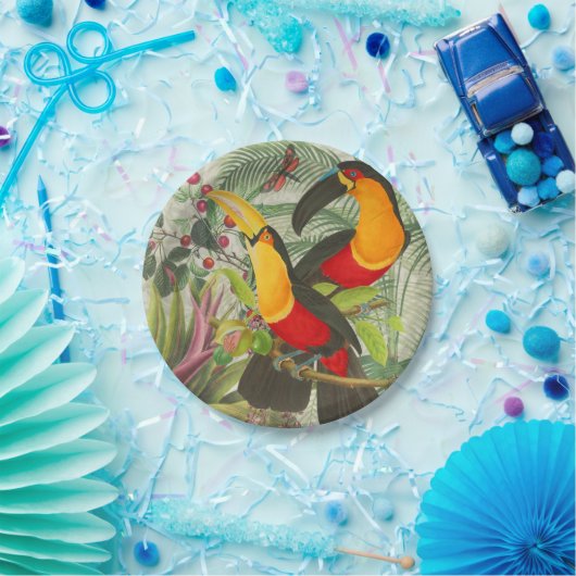 Vibrant Tropical Toucan Birds Art Exotic Jungle  Papieren Bordje (Feest)