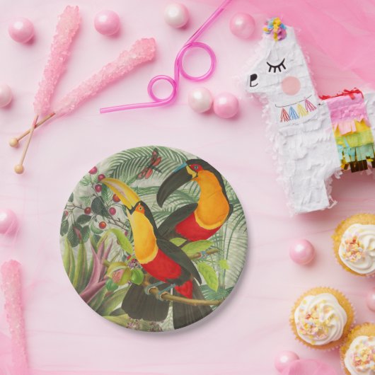 Vibrant Tropical Toucan Birds Art Exotic Jungle  Papieren Bordje (Feest)