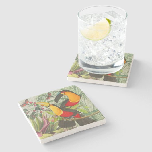 Vibrant Tropical Toucan Birds Art Exotic Jungle  Stenen Onderzetter (Zijkant)